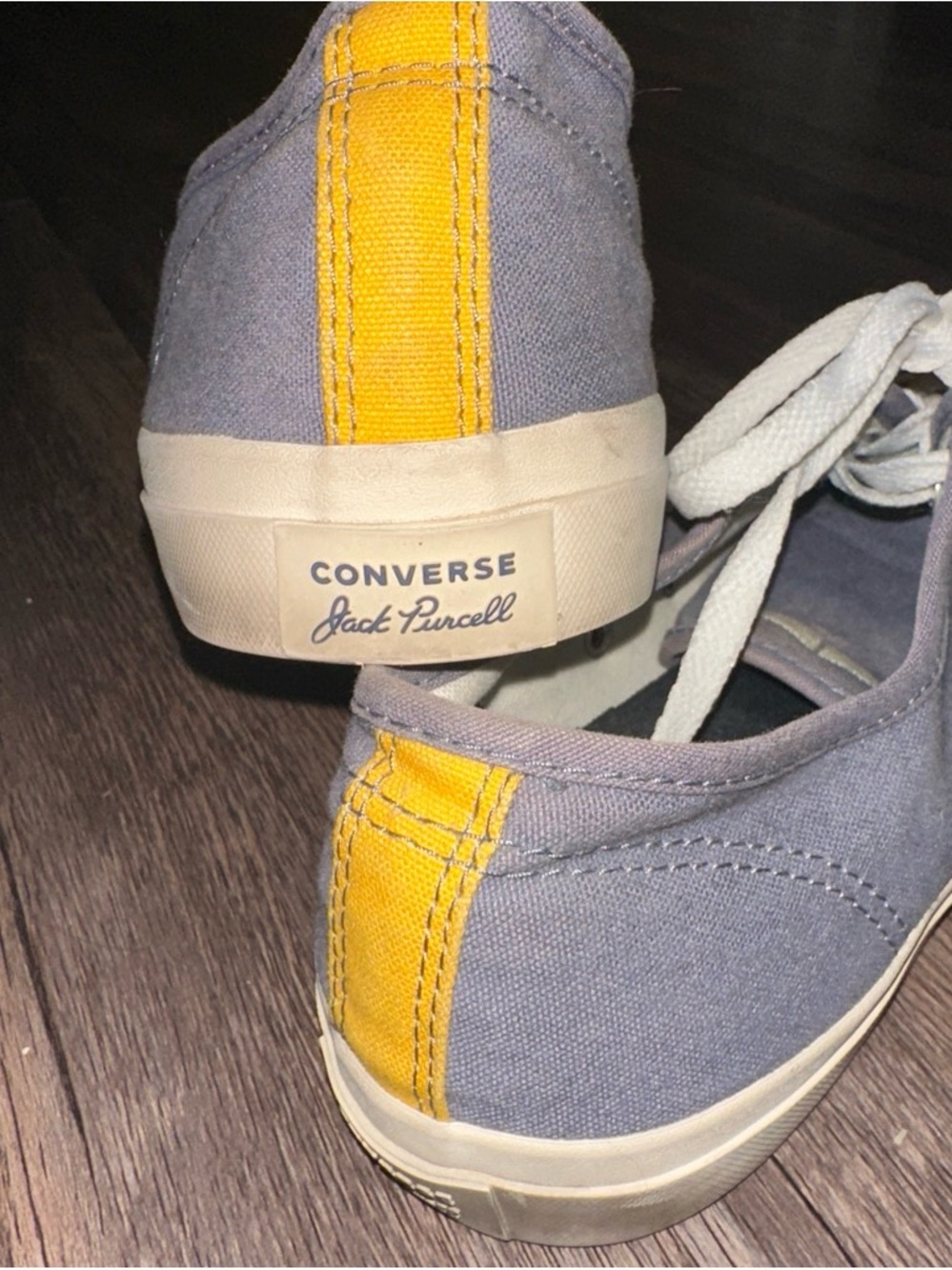 Converse Jack Purcell Low Top Canvas Sneakers in Gray with Yellow Heel Tab - Picture 3 of 4